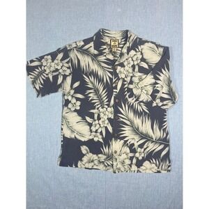 #A011 Tommy Bahama Mens Medium 100% Silk Camp Shirt Blue White Tropical Floral H